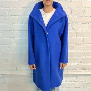 COS Electric Blue Oversized Zip-Up Coat with High Collar - Size XS